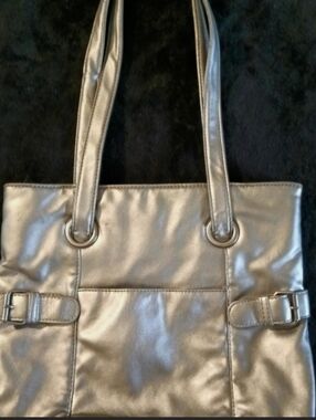 Mondo Metallic Silver Tote Bag with Buckle Detail